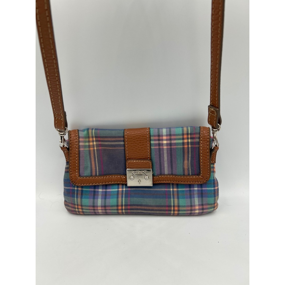 Chaps Plaid Crossbody Bag Brown Trim Multicolor Tartan Shoulder Purse Small